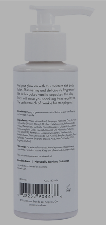 Glow Vanilla Cupcake Shimmer Lotion-Silver 4oz