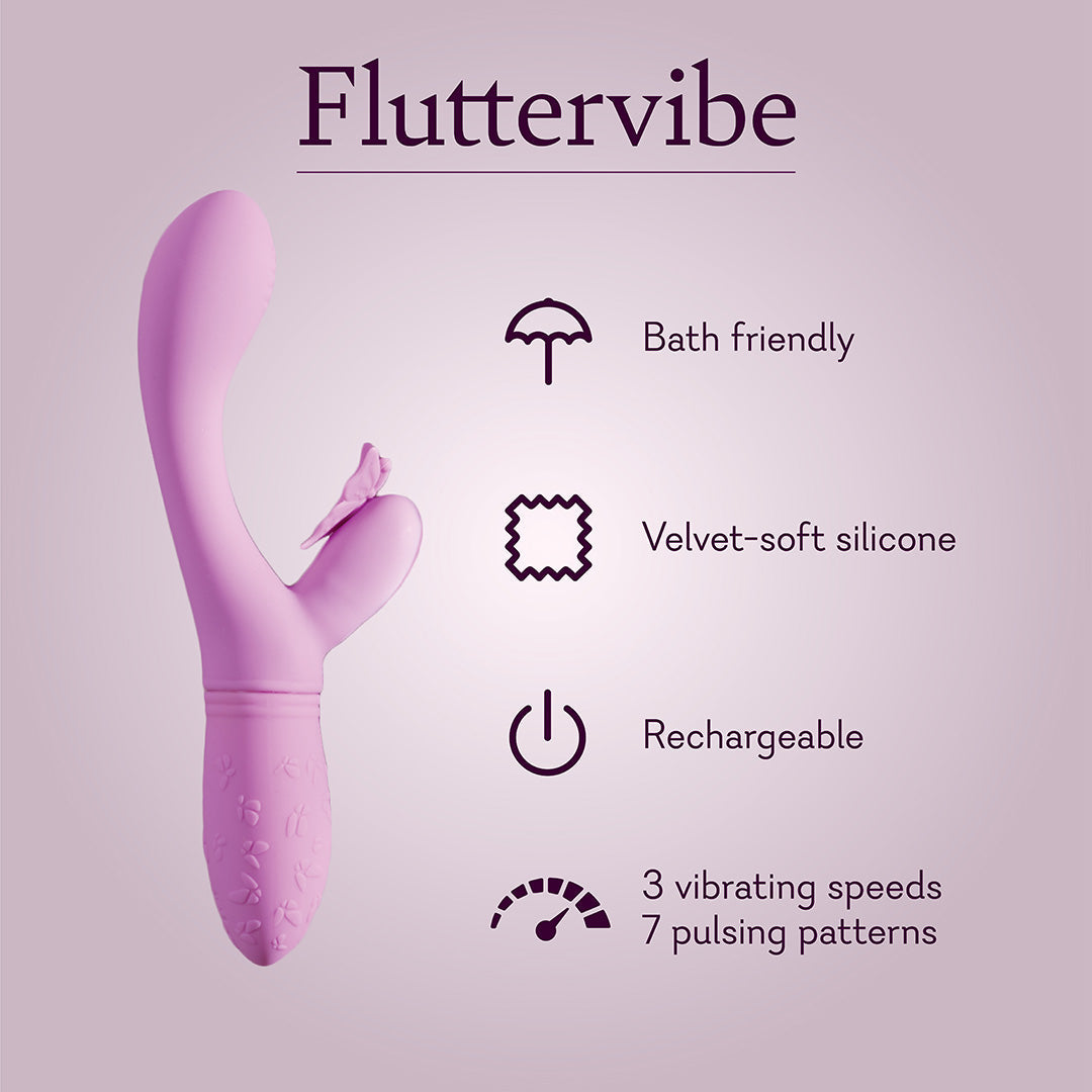 Fluttervibe Infographic:
Bath friendly
Velvet-soft silicone
Rechargeable 
3 vibrating speeds 
7 pulsing patterns
