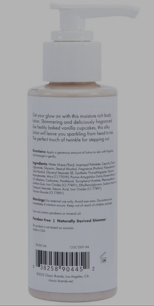 Glow Vanilla Cupcake Fragranced Shimmer Lotion 4oz - Gold
